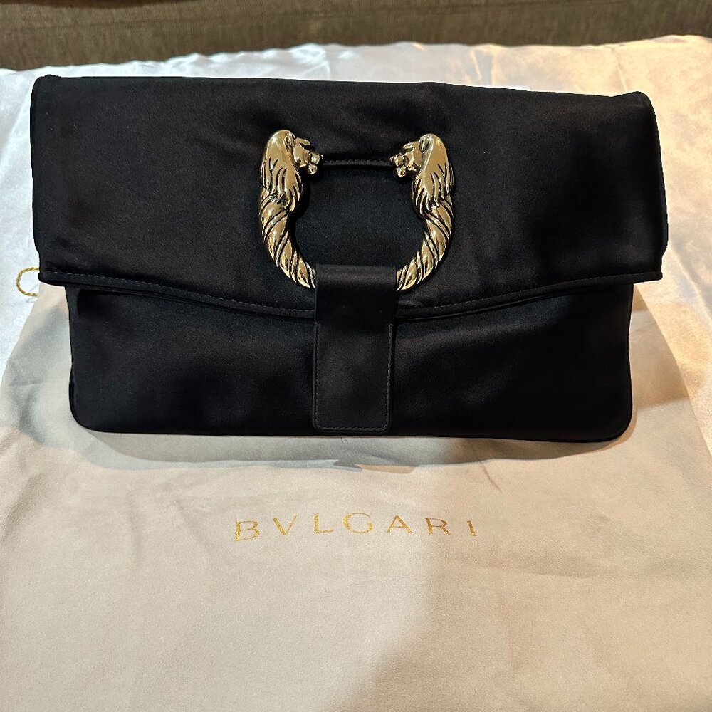 Authentic Elegant Bvlgari Leoni Black Satin Clutch Bag